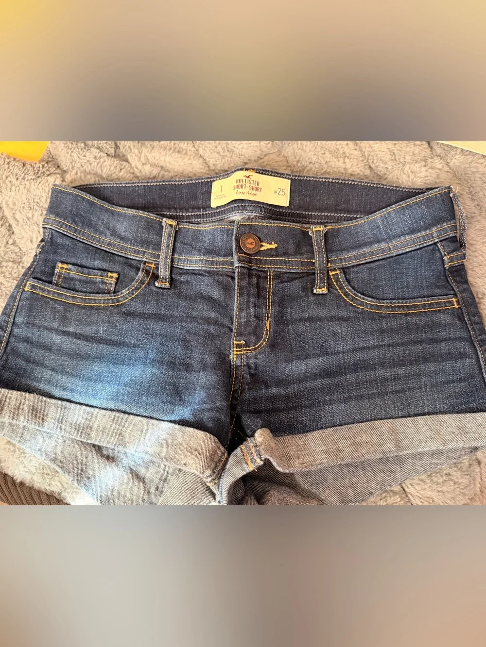 Hollister Low-Rise Denim Short-Shorts in Dark Blue
